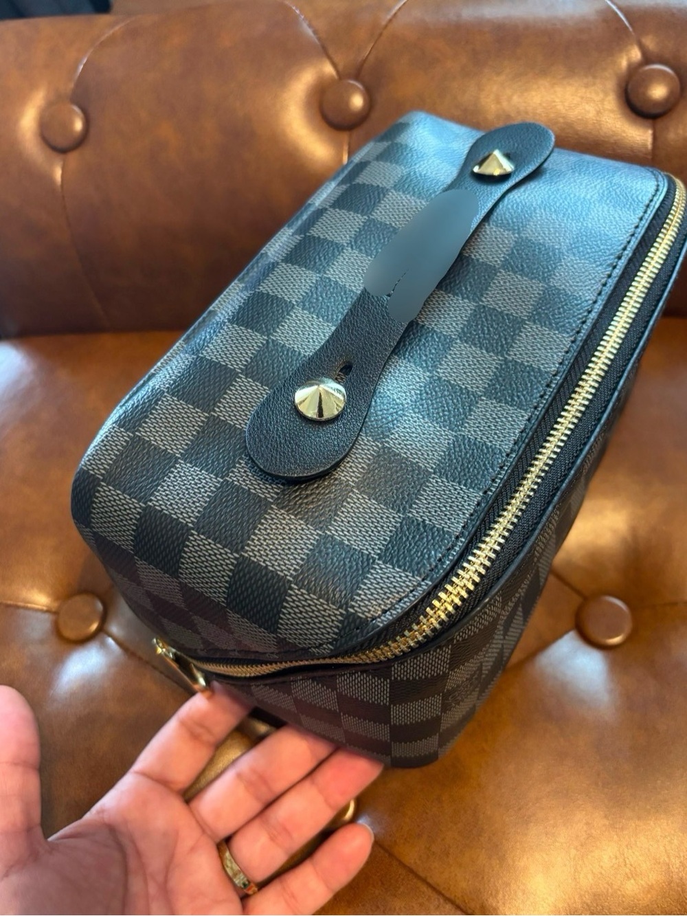Luxury Black Checkered Men's Travel Toiletry Bag
